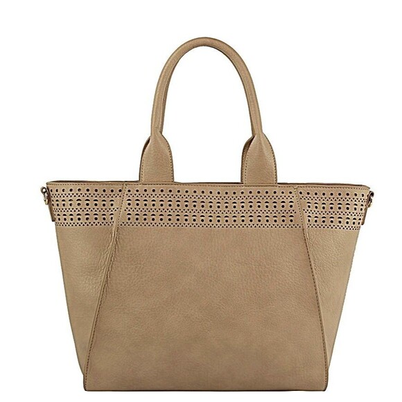 Women's Large Beige Laser-Cut Tote With Detachable Strap